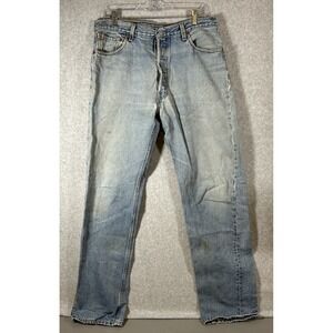 Levis 501 Denim Jeans 90's Mens 36x34 (Fits 34x33) Grunge Stained Thrashed USA
